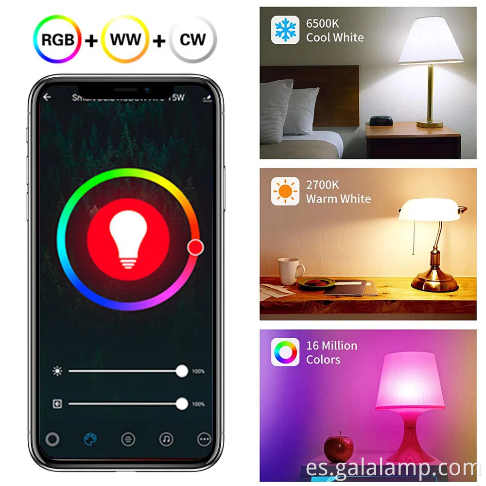 Bombilla LED RGBW inteligente con control de voz para iluminación doméstica